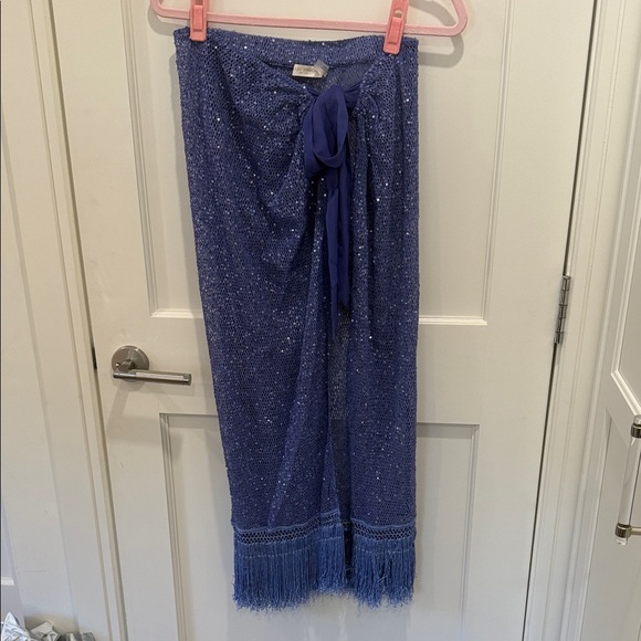 RAMY BROOK Blue Sequin Fringe Sarong Swim Cover Up size Sh - Picture 1 of 4